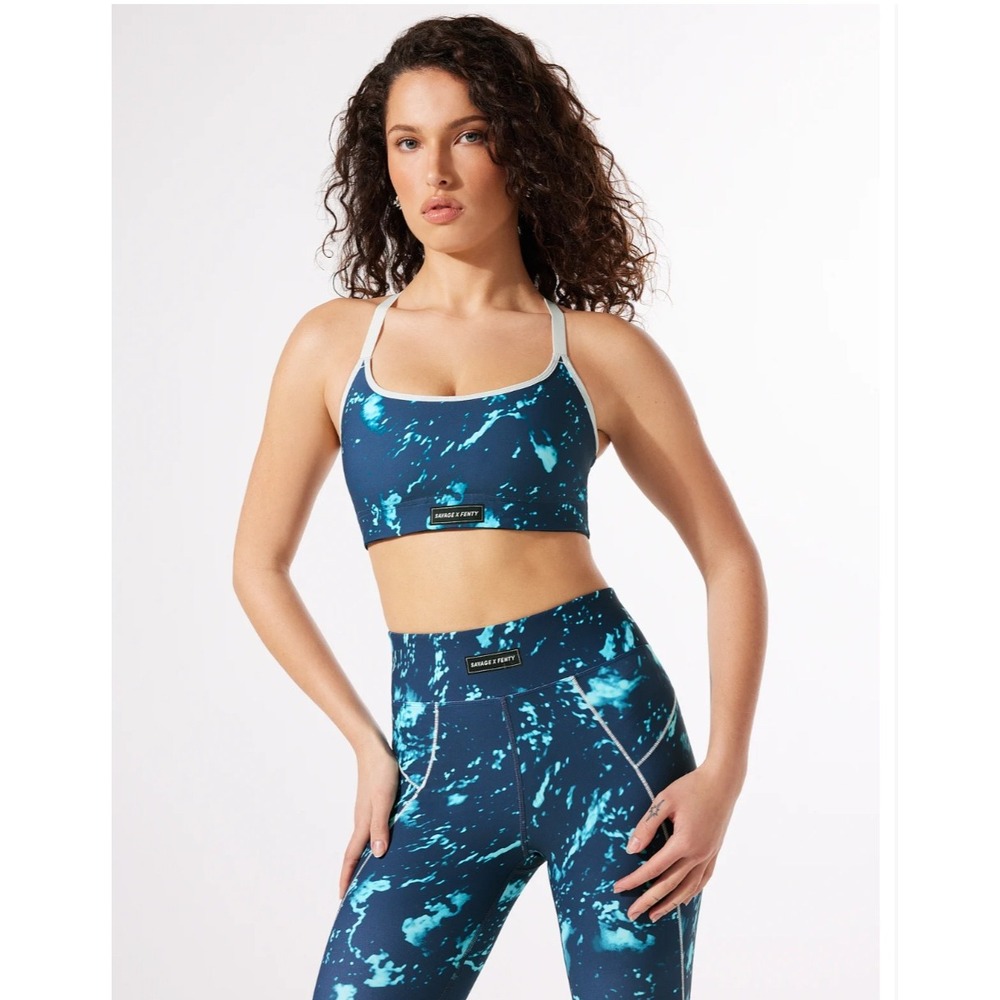 Savage X Fenty Womens Running Hot Low Impact Lace Up Sports Bra Blue XL
